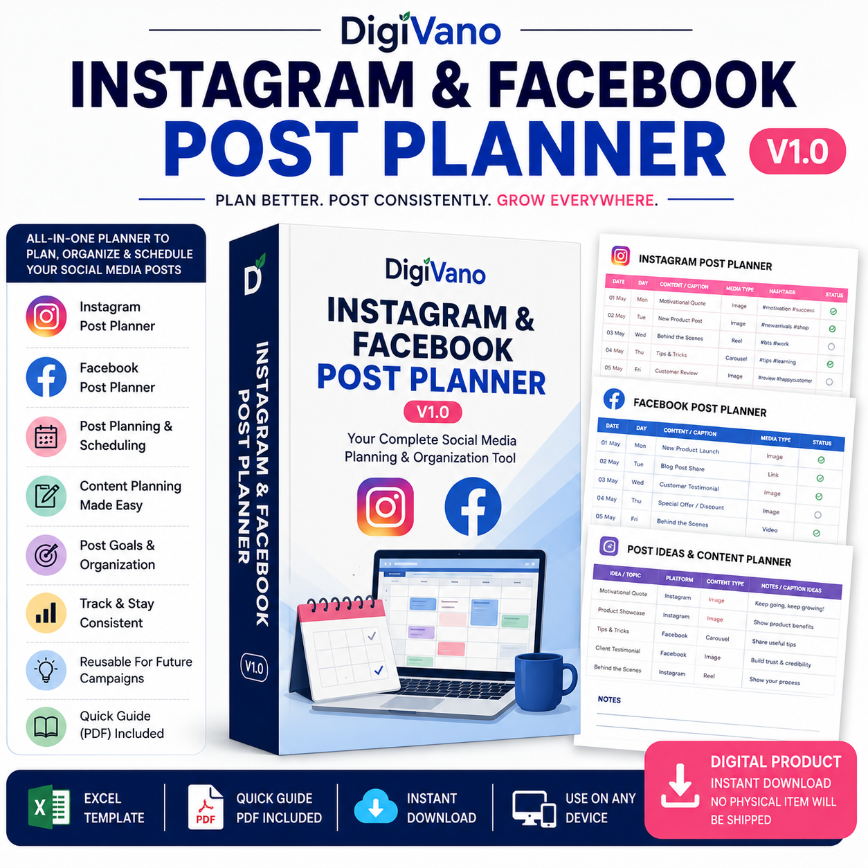 DigiVano Instagram & Facebook Post Planner V1.0
