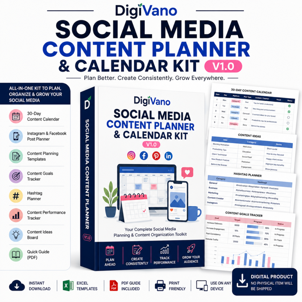 DigiVano Social Media Content Planner & Calendar Kit V1.0