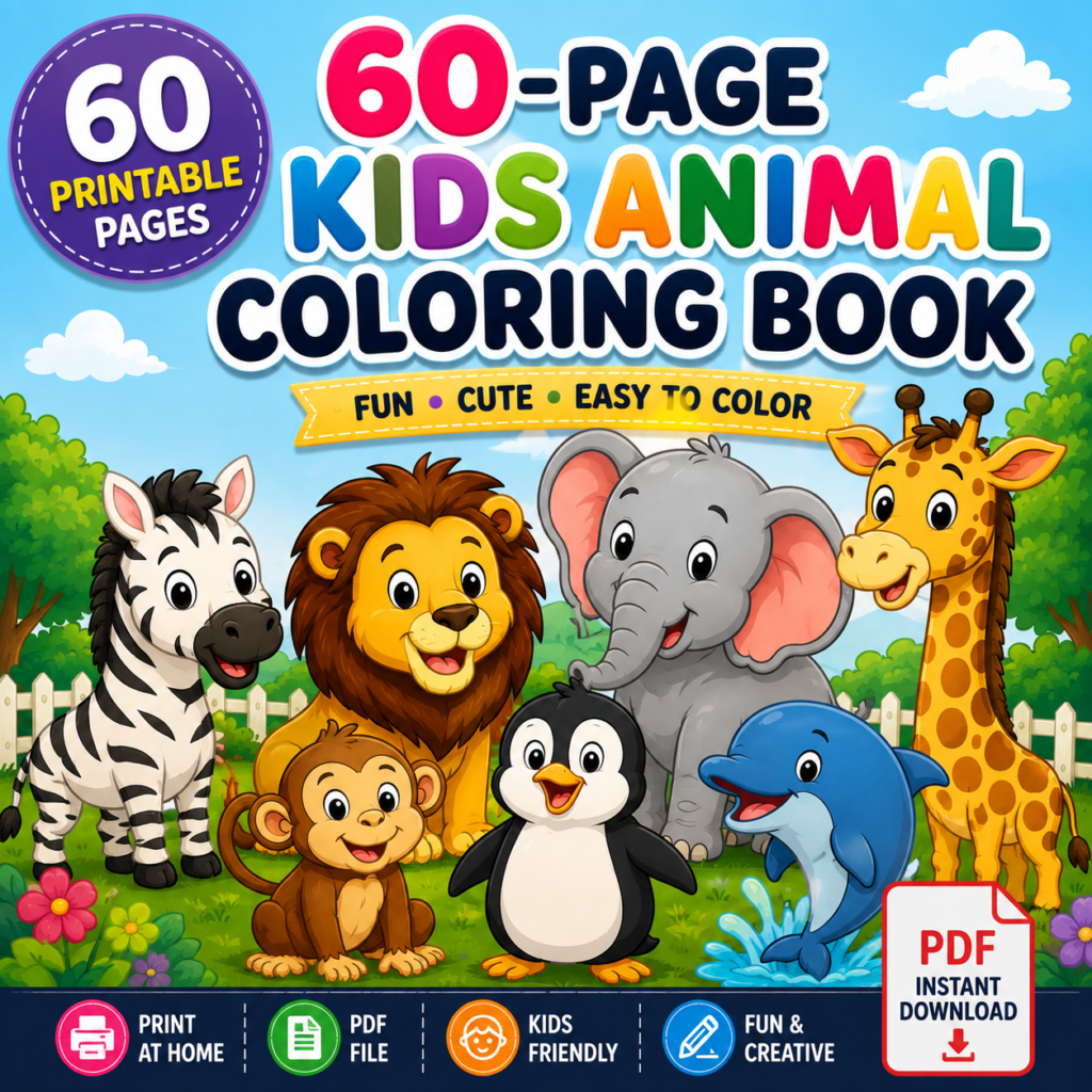 Kids Coloring Book – 60 Pages ✅